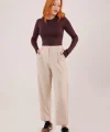 Kapama Cep Detaylı Krem Pantolon