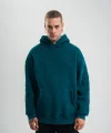 Kapşonlu Double Oversize Yıkamalı Evalı Nakışlı SweatShirt - Koyu Deniz Yeşili
