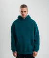 Kapşonlu Double Oversize Yıkamalı Evalı Nakışlı SweatShirt - Koyu Deniz Yeşili