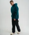 Kapşonlu Double Oversize Yıkamalı Evalı Nakışlı SweatShirt - Koyu Deniz Yeşili