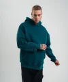Kapşonlu Double Oversize Yıkamalı Evalı Nakışlı SweatShirt - Koyu Deniz Yeşili