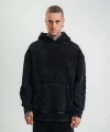 Kapşonlu Double Oversize Yıkamalı Evalı Nakışlı SweatShirt - Siyah