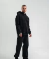 Kapşonlu Double Oversize Yıkamalı Evalı Nakışlı SweatShirt - Siyah