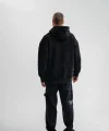 Kapşonlu Double Oversize Yıkamalı Evalı Nakışlı SweatShirt - Siyah