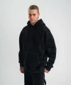 Kapşonlu Double Oversize Yıkamalı Evalı Nakışlı SweatShirt - Siyah