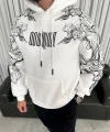 Kapşonlu Üç İplik Baskılı SweatShirt - Beyaz