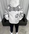 Kapşonlu Üç İplik Baskılı SweatShirt - Beyaz