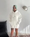 Kapşonlu Üç İplik Penye Basic SweatShirt - Beyaz