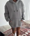 Kapşonlu Üç İplik Penye Basic weathirt  Boyalı Gri