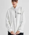 Kapüşonlu Sırt Baskılı Üç İplik Oversize Sweatshirt - Beyaz