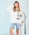 Kapüşonlu trong Heykel Baskılı weatshirt  Beyaz