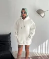 Kapüşonlu Üç İplik Penye Basic SweatShirt - Beyaz