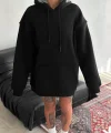 Kapüşonlu Üç İplik Penye Basic SweatShirt - Siyah