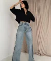Kar Yıkama Yan Yırtmaçlı Jeans Pantolon
