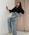 Kar Yıkama Yan Yırtmaçlı Jeans Pantolon