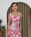 Kare Yaka Çiçekli Elbise