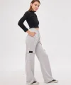 Kargo Cepli Palazzo Oversize Kesim İki iplik Bol Paça Eşofman Altı Pantalon - Gri