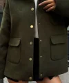 Kaşe Kaşmir kumaş cep ve çıt çıt düğme detay Bleazer pinterest ceket mont - Haki