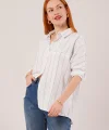 Katlanabilir Kol Ve Cep Detaylı avi Çizgili Gömlek