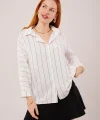 Katlanabilir Kol Ve Cep Detaylı Gri Çizgili Gömlek