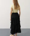 Katlı Kesim Uzun Etek - Siyah