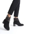 KATYA Fermuarlı Ortopedik Taban Topuklu Kürk Detaylı Süet Kadın Bot  SST - Siyah