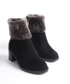 KATYA Fermuarlı Ortopedik Taban Topuklu Kürk Detaylı Süet Kadın Bot  SST - Siyah