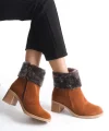KATYA Fermuarlı Ortopedik Taban Topuklu Kürk Detaylı Süet Kadın Bot  STT - Taba