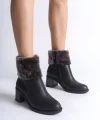 KATYA Fermuarlı Ortopedik Taban Topuklu Kürk DetaylıKadın Bot  CST - Siyah