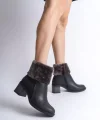 KATYA Fermuarlı Ortopedik Taban Topuklu Kürk DetaylıKadın Bot  CST - Siyah