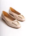 KAYLEE Bağcıksız Ortopedik Rahat Taban Toka Detaylı Kadın Babet Ayakkabı  CKT - Krem