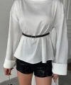KEMER DETAYLI SATEN BLUZ - Beyaz