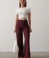 Kemerli Cargo Pantolon - Bordo