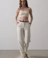 Kemerli Havuç Pantolon - Ekru