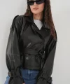 Kemerli Siyah Suni Deri Ceket 0698