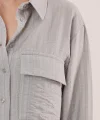 Kendinden Çizgili Cepli Ve Düğmeli Gri Gömlek