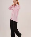 Kendinden Çizgili Cepli Ve Düğmeli Pembe  Gömlek