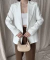 Keten Blazer Caket  Beyaz