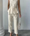 KETEN BLUZ - PANTOLON TAKIM MASSİMO MODEL SCREAT KUMAŞ - Bej