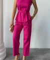 KETEN BLUZ - PANTOLON TAKIM MASSİMO MODEL  SCREAT KUMAŞ - Fuşya