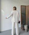 Keten Ceket Pantolon Ikili Takım - Beyaz