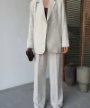 Keten Ceket Pantolon Ikili Takım - Beyaz