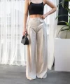 Keten Düğme Detayli Dökümlü Palazzo Pantolon