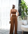 Keten Gi̇peli̇ Crop Ve Pantolon İki̇li̇ Takim