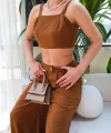 Keten Gi̇peli̇ Crop Ve Pantolon İki̇li̇ Takim