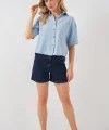 Keten Görünümlü Crop Gömlek 20339 - Mavi