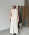 Keten Kolsuz Hırka Etek Ikili Takım- Beyaz