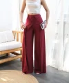 Keten Önü Çapraz Parçali Lasti̇kli̇ Ve Bağcikli Geni̇ş Paça Pantolon