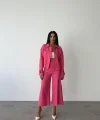 KETEN PÜSKÜL DETAYLI GÖMLEK-PANTOLON TAKIM - Fuşya