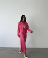 KETEN PÜSKÜL DETAYLI GÖMLEK-PANTOLON TAKIM - Fuşya